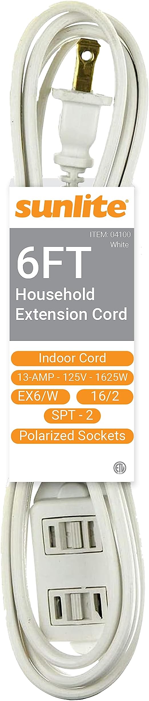 6 FT White Extension cord